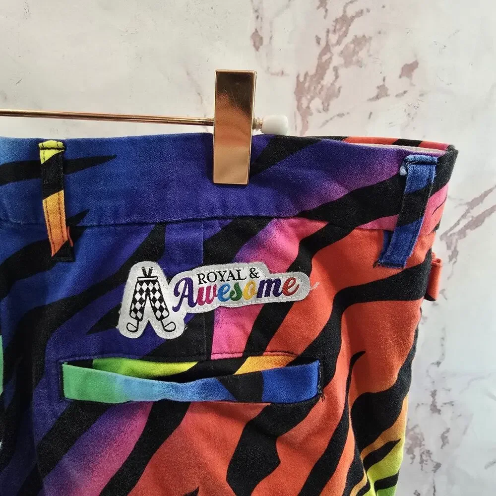 Royal Awesome Pants Mens 36 X 30 Zebra Tiger Rainbow Chino Pride Neon